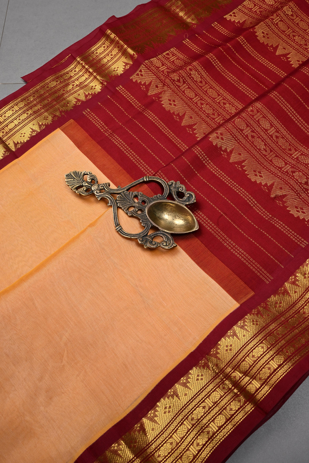 Mustard Yellow Korvai Kanchi Silk Cotton Handloom Saree with Checks Pattern and Contrast Zari Border