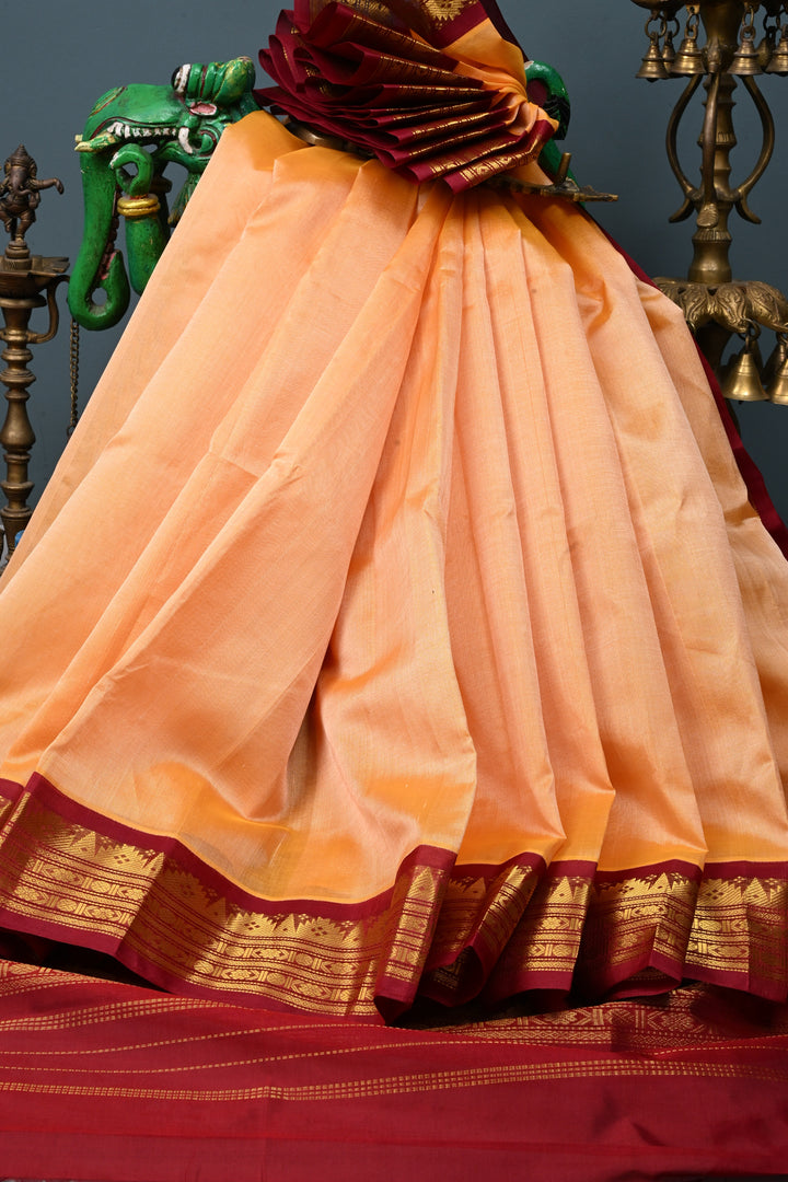 Mustard Yellow Korvai Kanchi Silk Cotton Handloom Saree with Checks Pattern and Contrast Zari Border