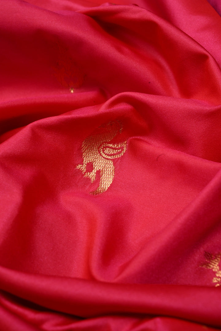 Hot Pink Kanchi Semi Silk Saree with Zari Buttas and Contrast Zari Border | SHOBITAM