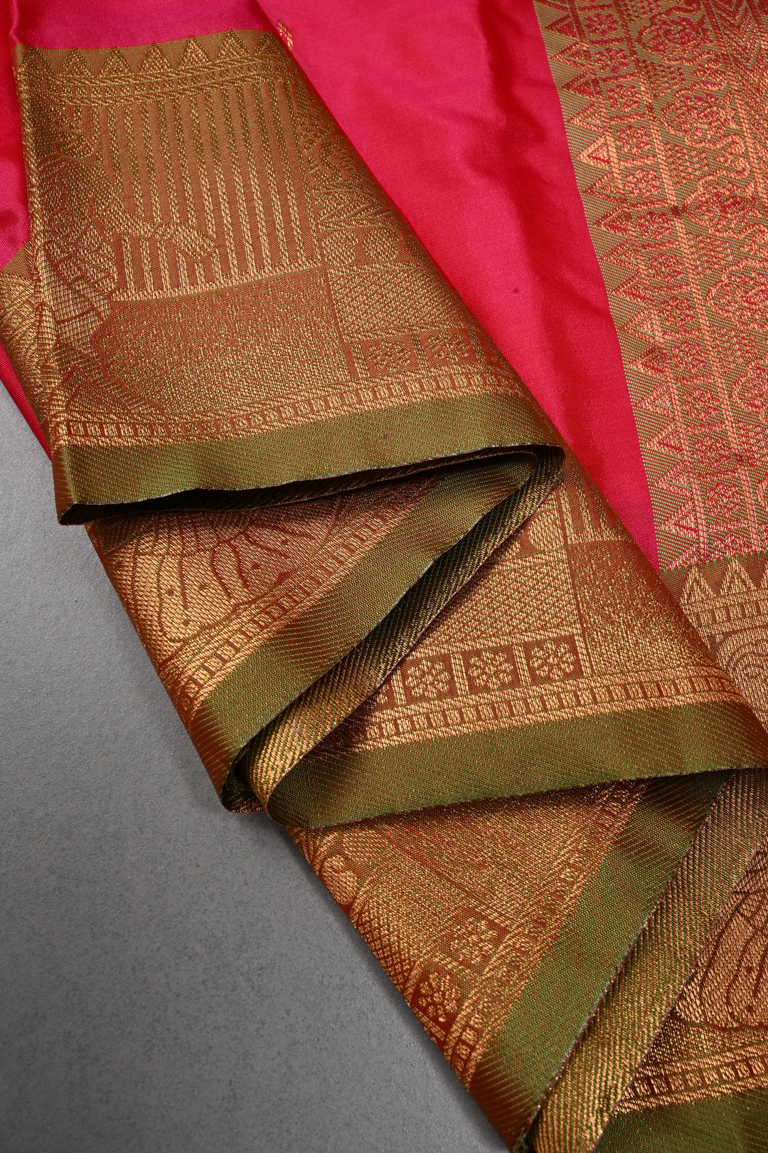 Hot Pink Kanchi Semi Silk Saree with Zari Buttas and Contrast Zari Border | SHOBITAM