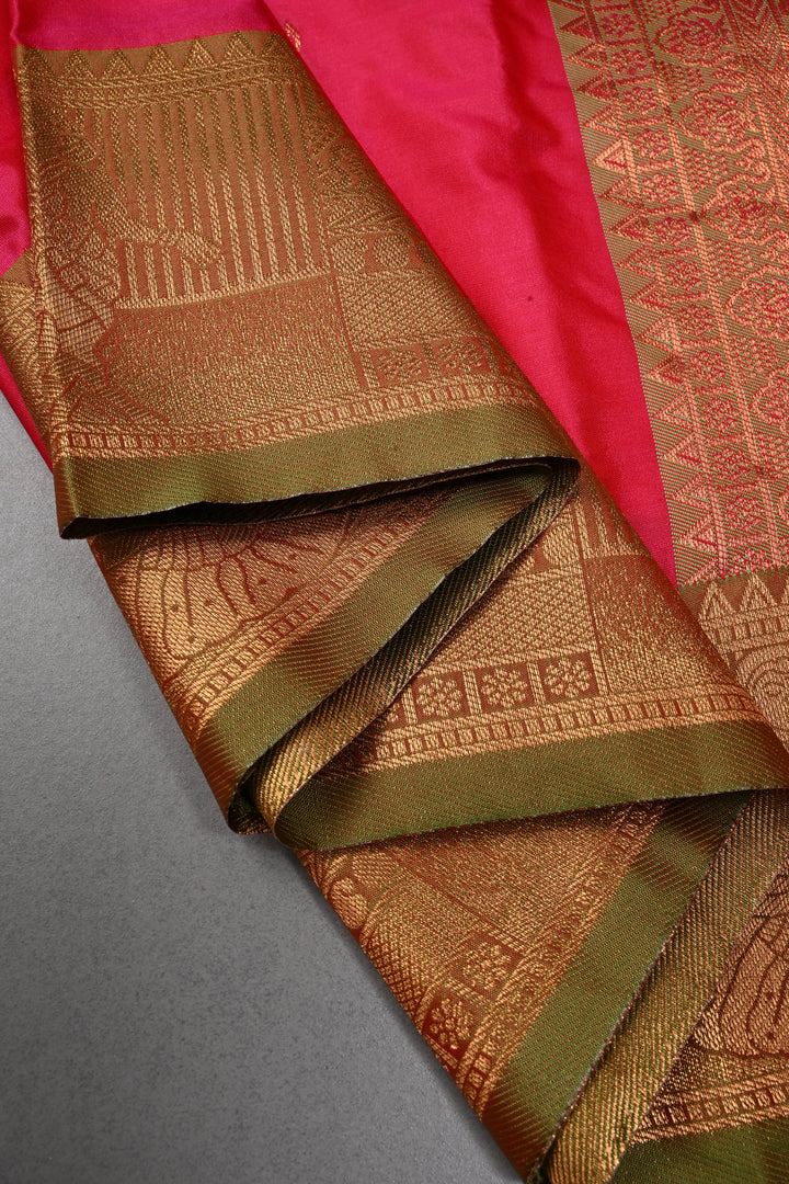 Hot Pink Kanchi Semi Silk Saree with Zari Buttas and Contrast Zari Border | SHOBITAM