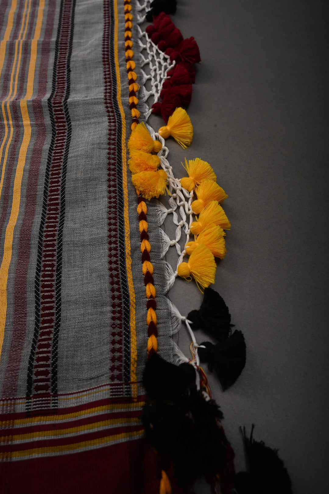 Gray Bhujodi Kala Cotton Saree with Thread work and Contrast Border | SHOBITAM