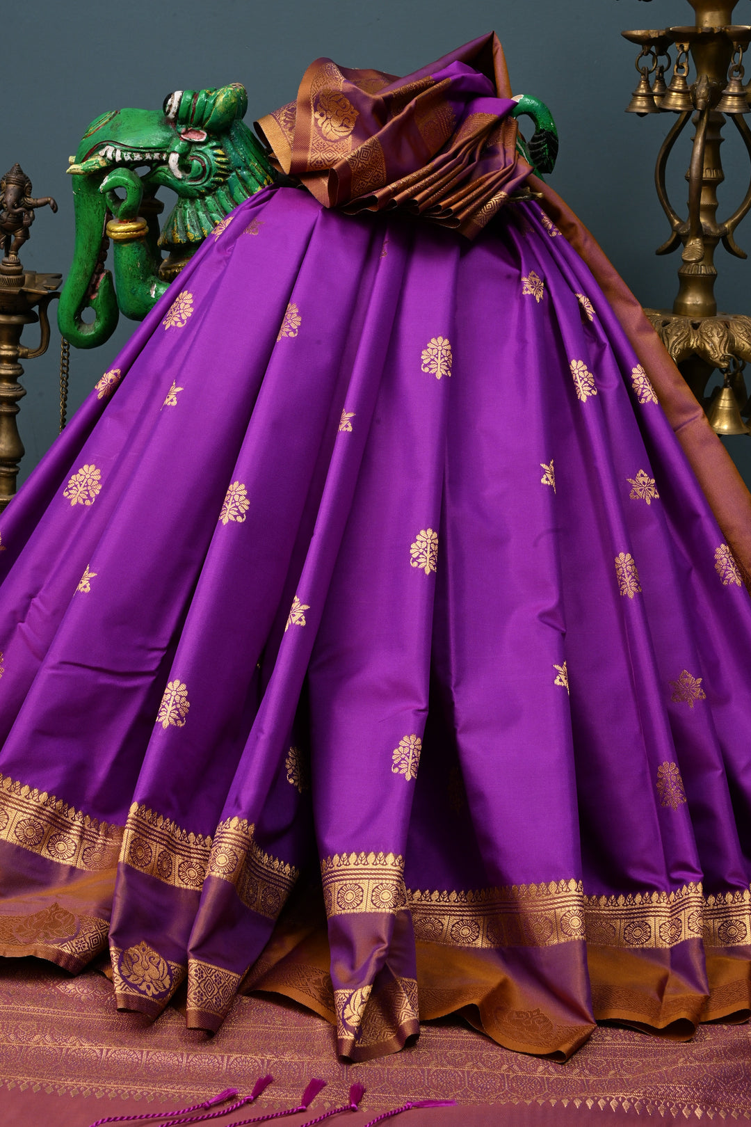Vadamalli Kanchi Semi Silk Saree with Zari Buttas and Rettaipet Contrast Zari Border | SHOBITAM