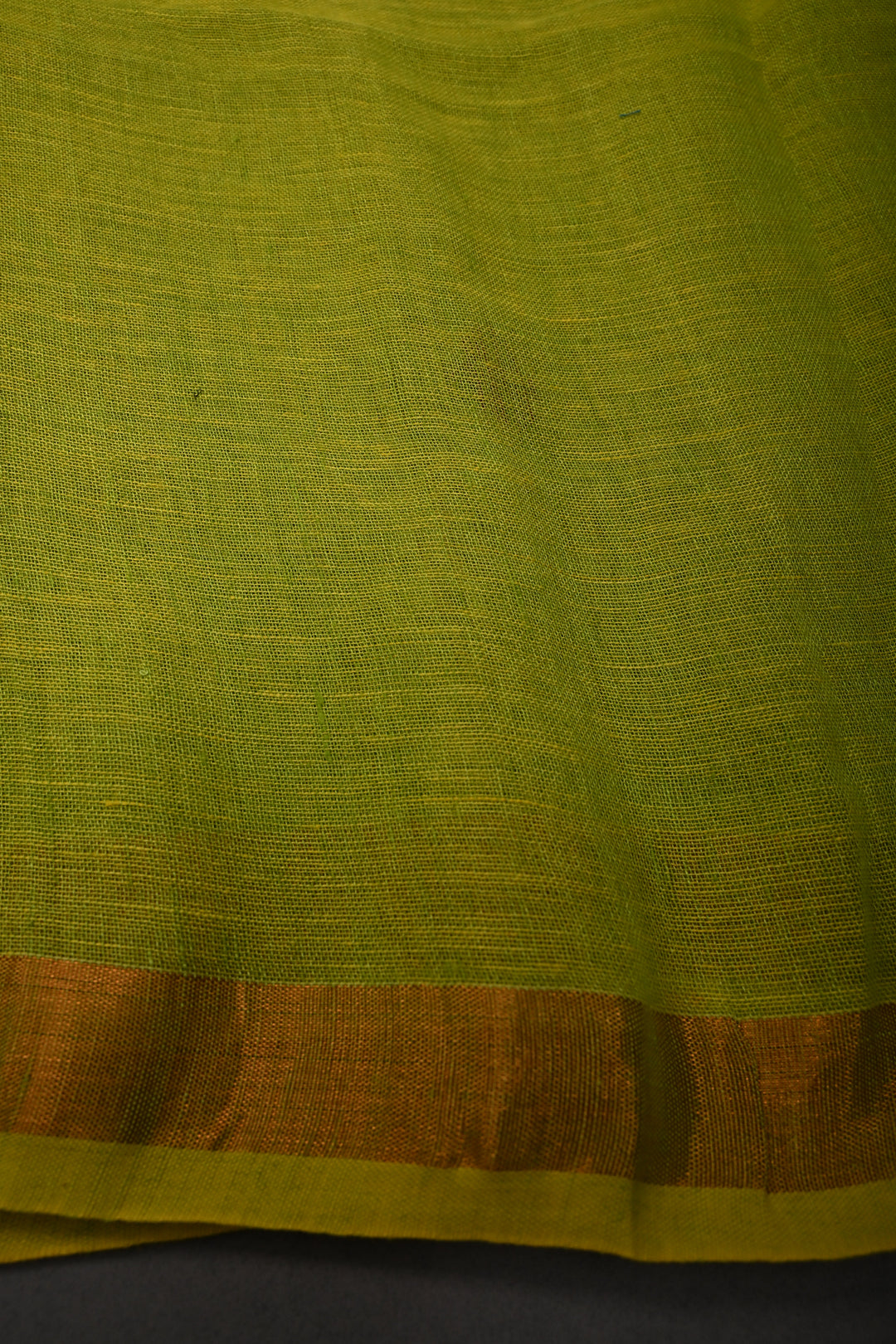 Chartreuse Handloom Linen with Paithani Border Saree | SHOBITAM