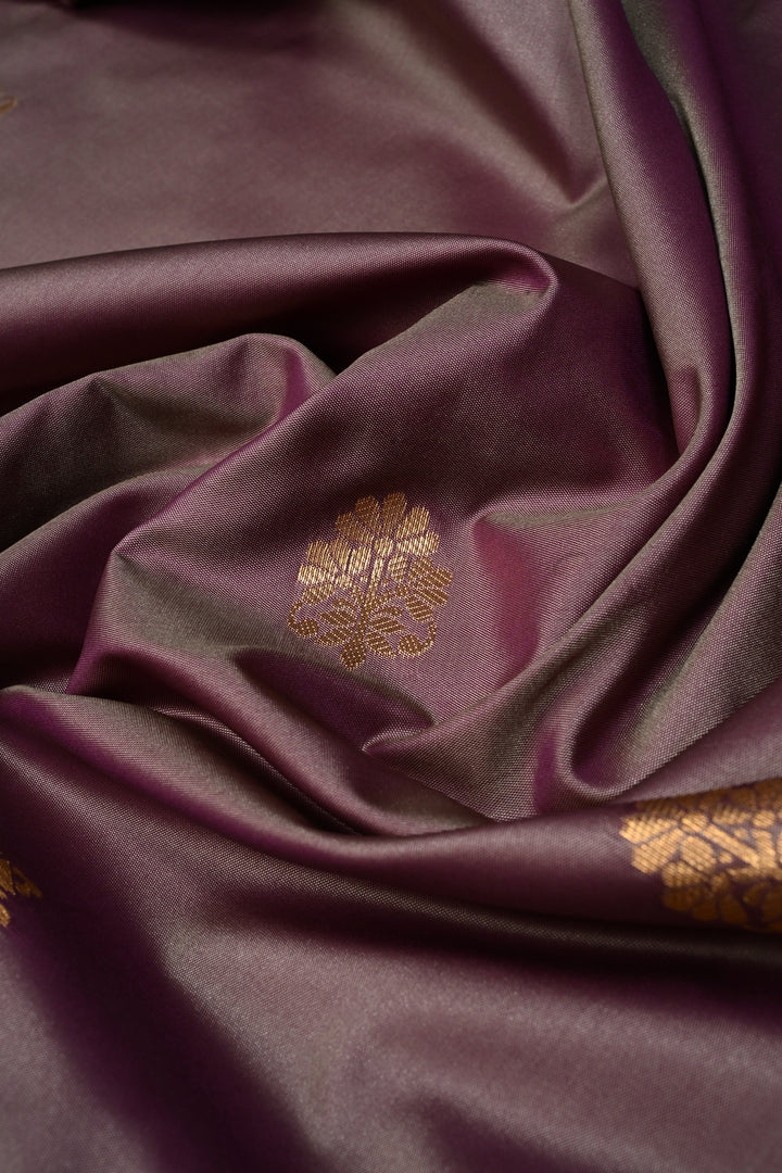 Gray Dual tone Kanchi Semi Silk Saree with Zari Buttas and Rettaipet Contrast Zari Border | SHOBITAM
