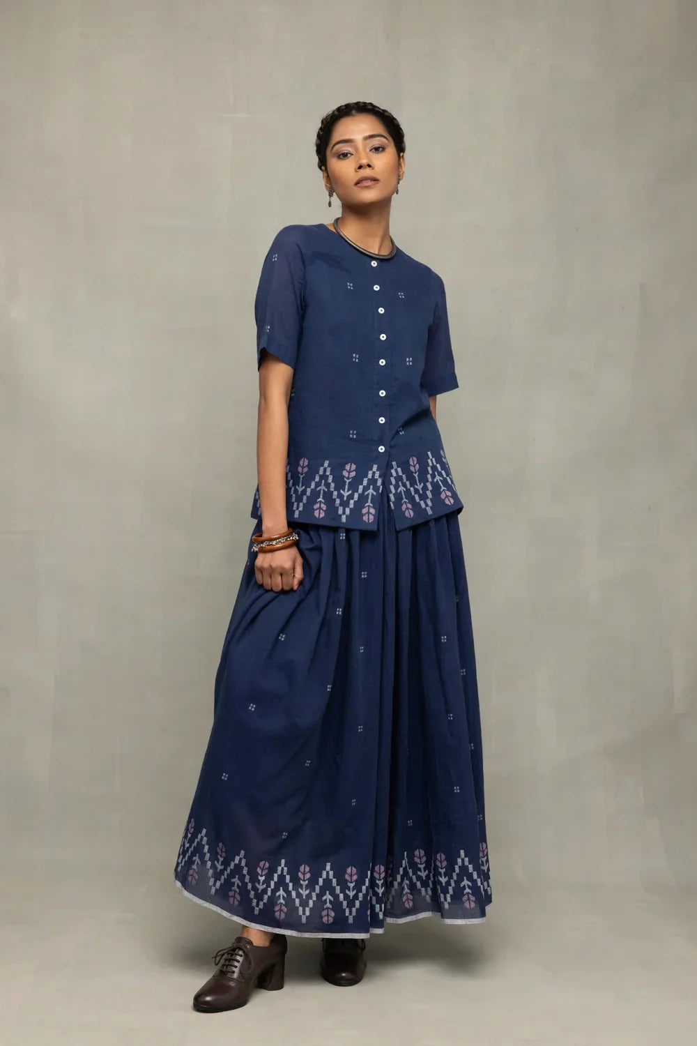 Navy Blue Meadow Jamdani Skord | SHOBITAM