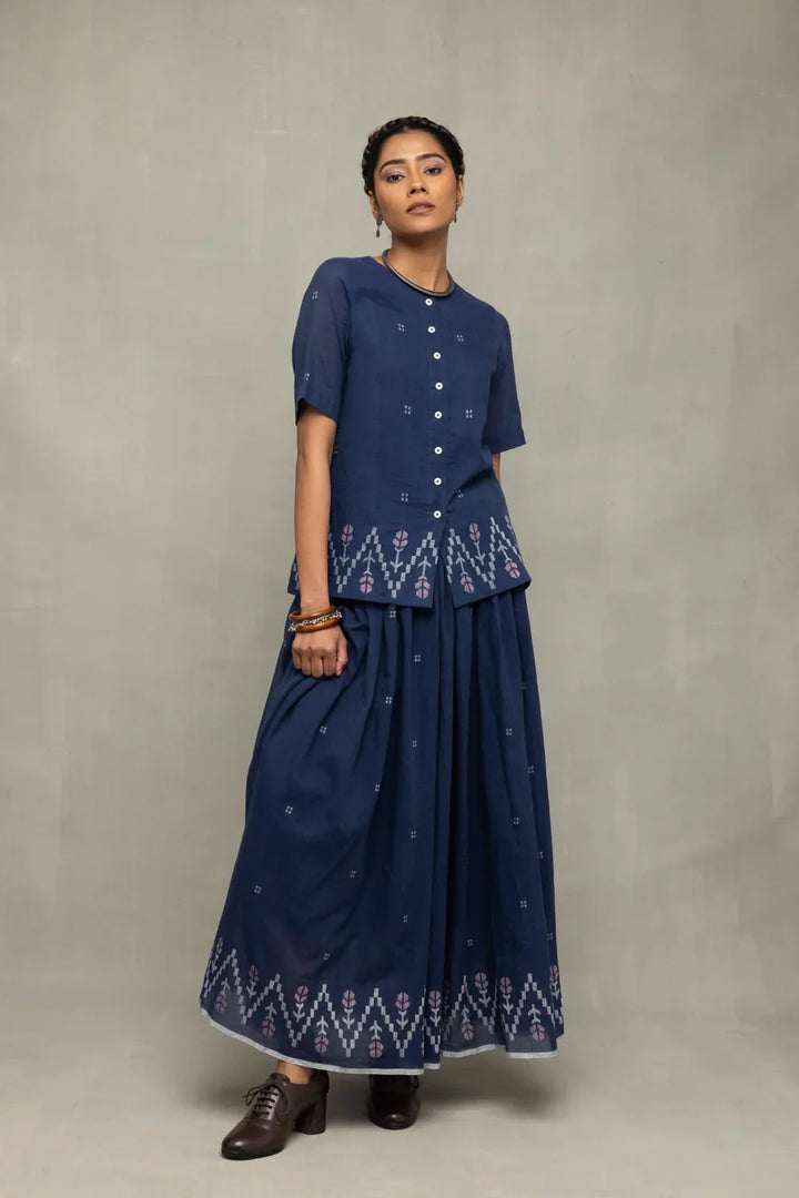 Navy Blue Meadow Jamdani Skord | SHOBITAM
