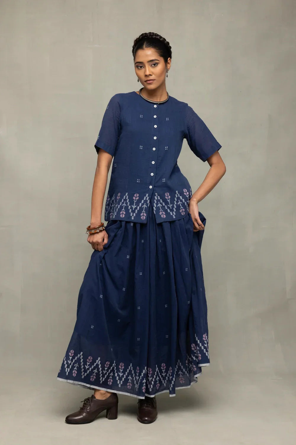 Navy Blue Meadow Jamdani Skord | SHOBITAM