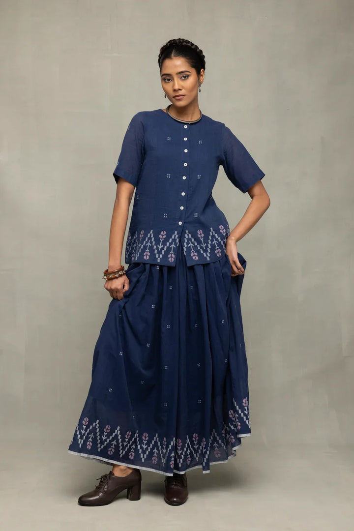 Navy Blue Meadow Jamdani Skord | SHOBITAM
