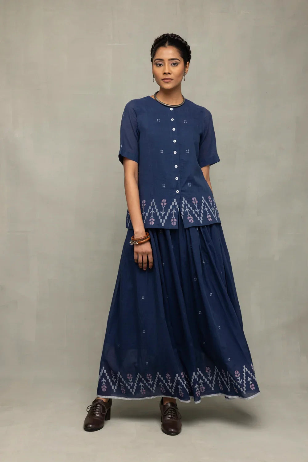 Navy Blue Meadow Jamdani Skord | SHOBITAM