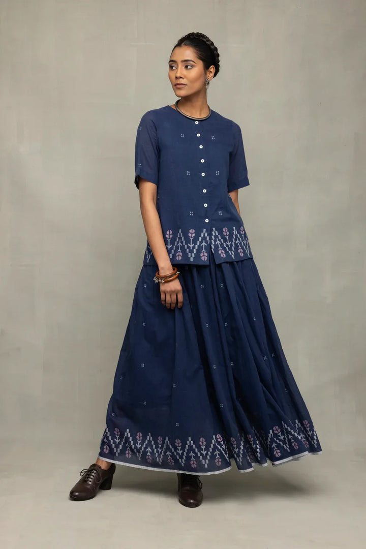 Navy Blue Meadow Jamdani Skord | SHOBITAM