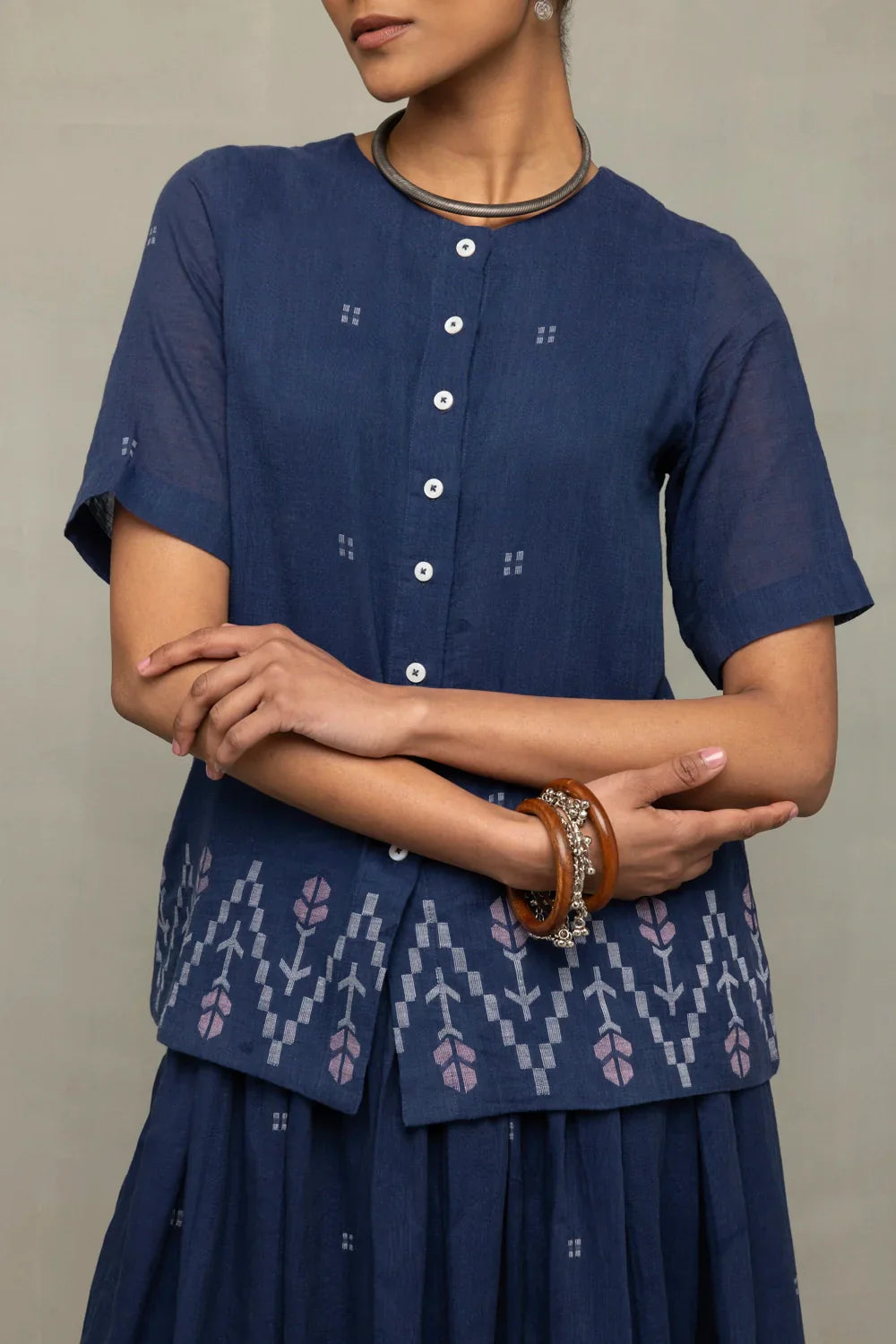 Navy Blue Meadow Jamdani Skord | SHOBITAM