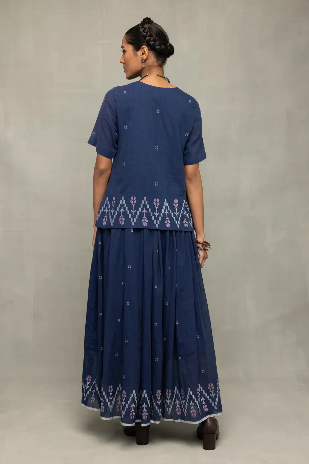 Navy Blue Meadow Jamdani Skord | SHOBITAM