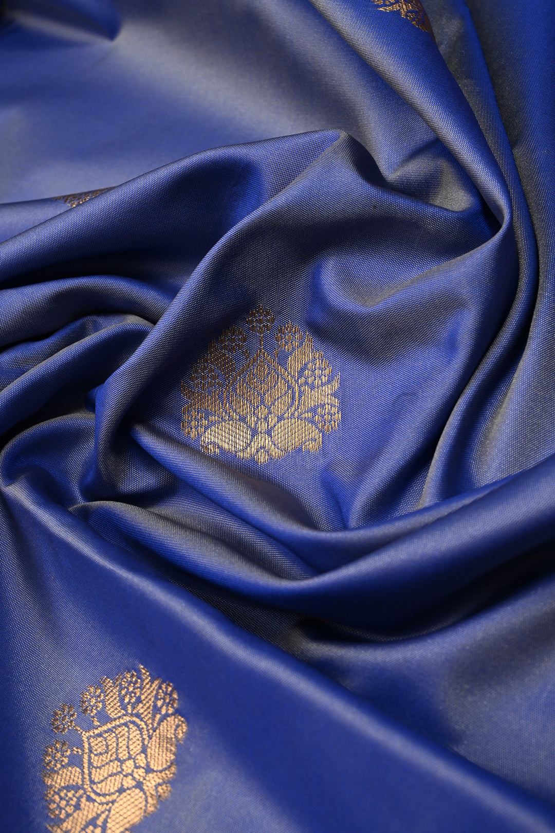 Blue Dual tone Kanchi Semi Silk Saree with Zari Buttas and Contrast Zari Border | SHOBITAM