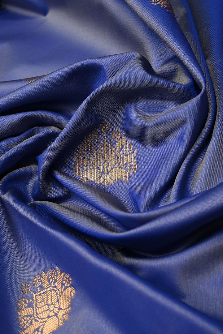 Blue Dual tone Kanchi Semi Silk Saree with Zari Buttas and Contrast Zari Border | SHOBITAM