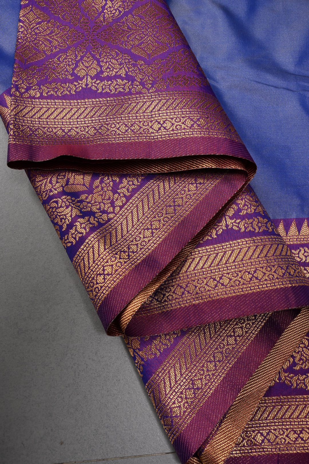 Blue Dual tone Kanchi Semi Silk Saree with Zari Buttas and Contrast Zari Border | SHOBITAM