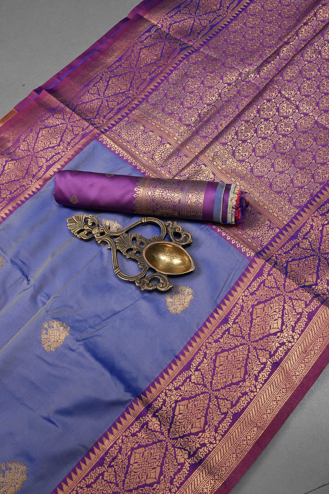 Blue Dual tone Kanchi Semi Silk Saree with Zari Buttas and Contrast Zari Border | SHOBITAM