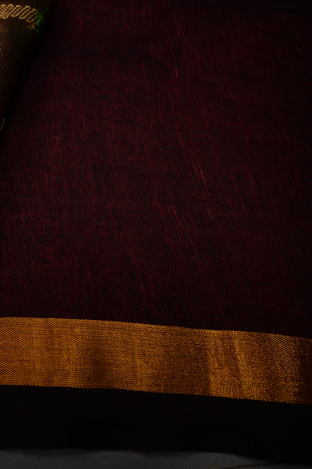 Maroon Handloom Linen with Paithani Border Saree | SHOBITAM