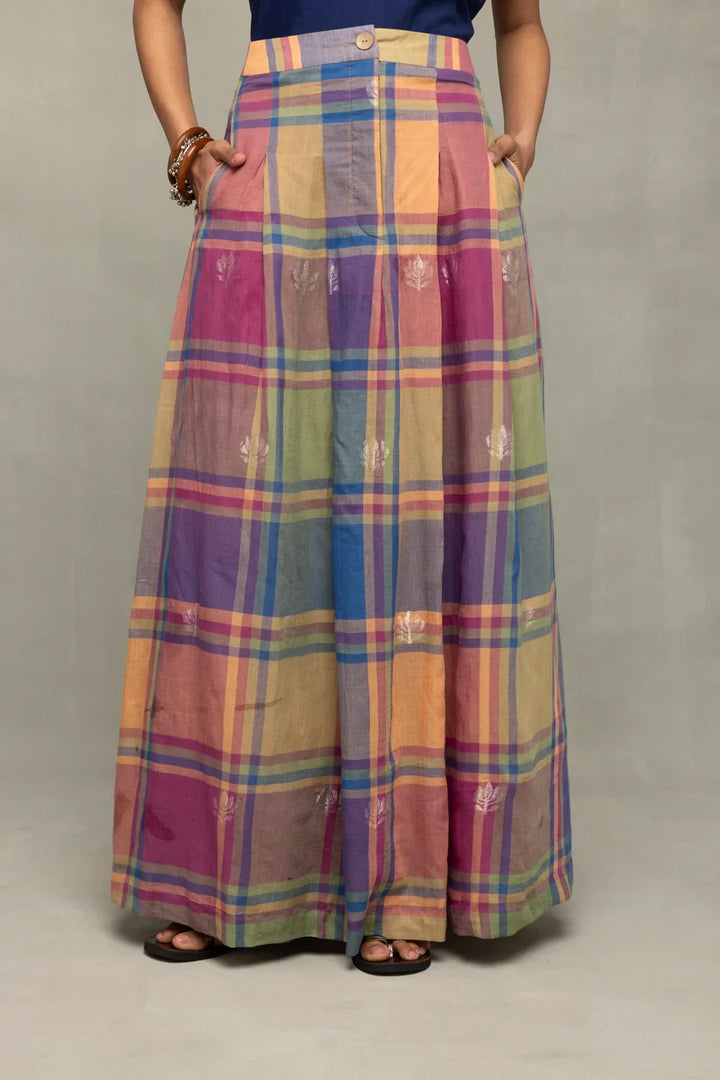 Lotus Meadow Checkered Jamdani Skord | SHOBITAM