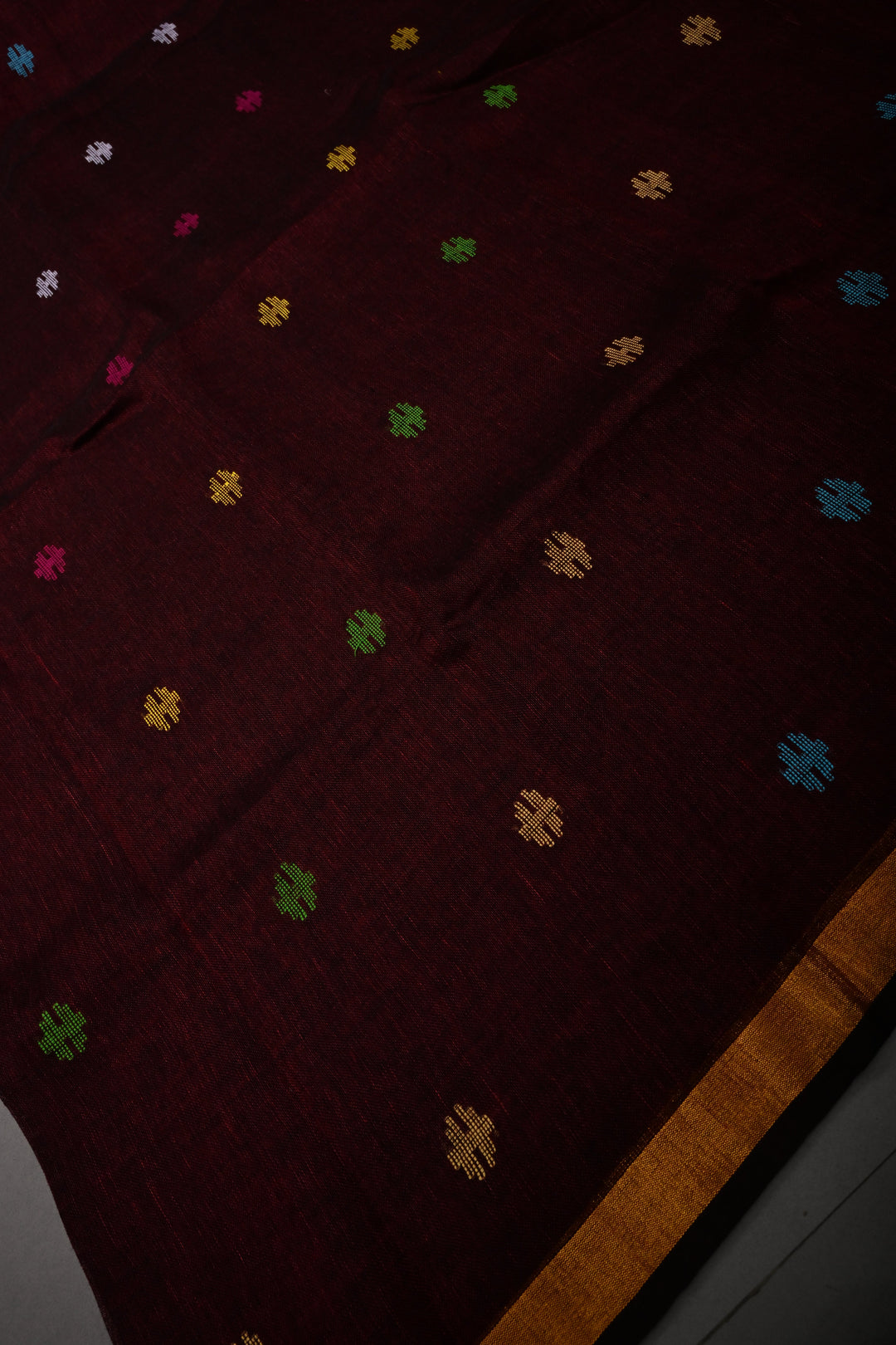 Maroon Handloom Linen with Paithani Border Saree | SHOBITAM
