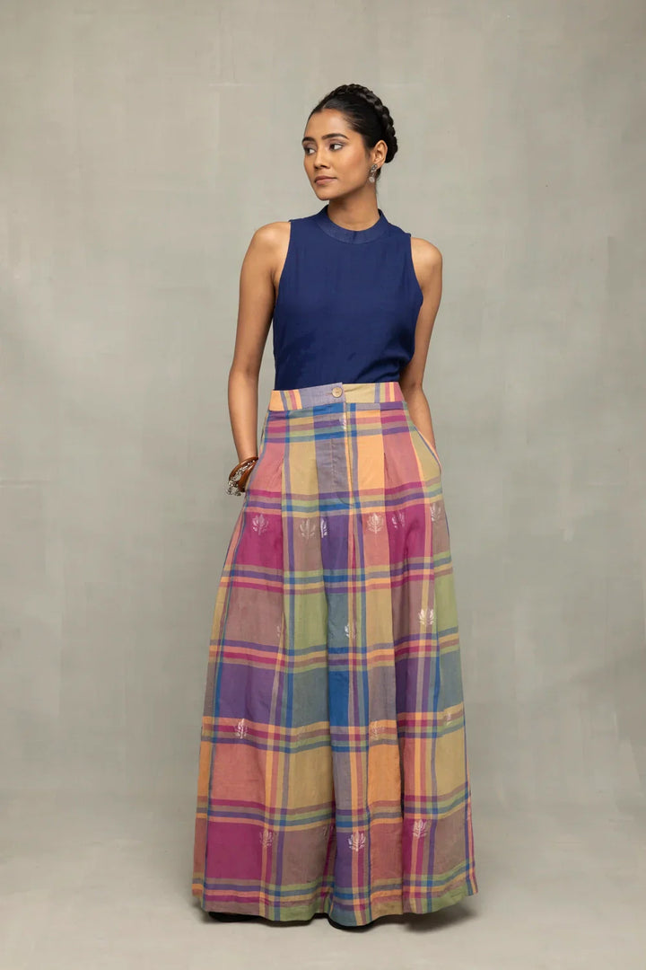 Lotus Meadow Checkered Jamdani Skord | SHOBITAM