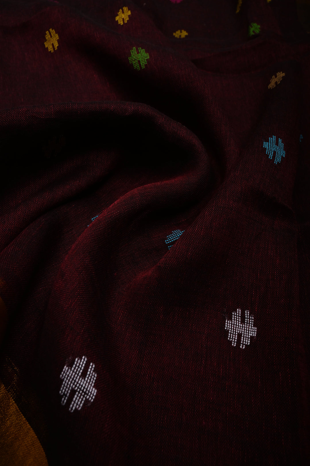 Maroon Handloom Linen with Paithani Border Saree | SHOBITAM