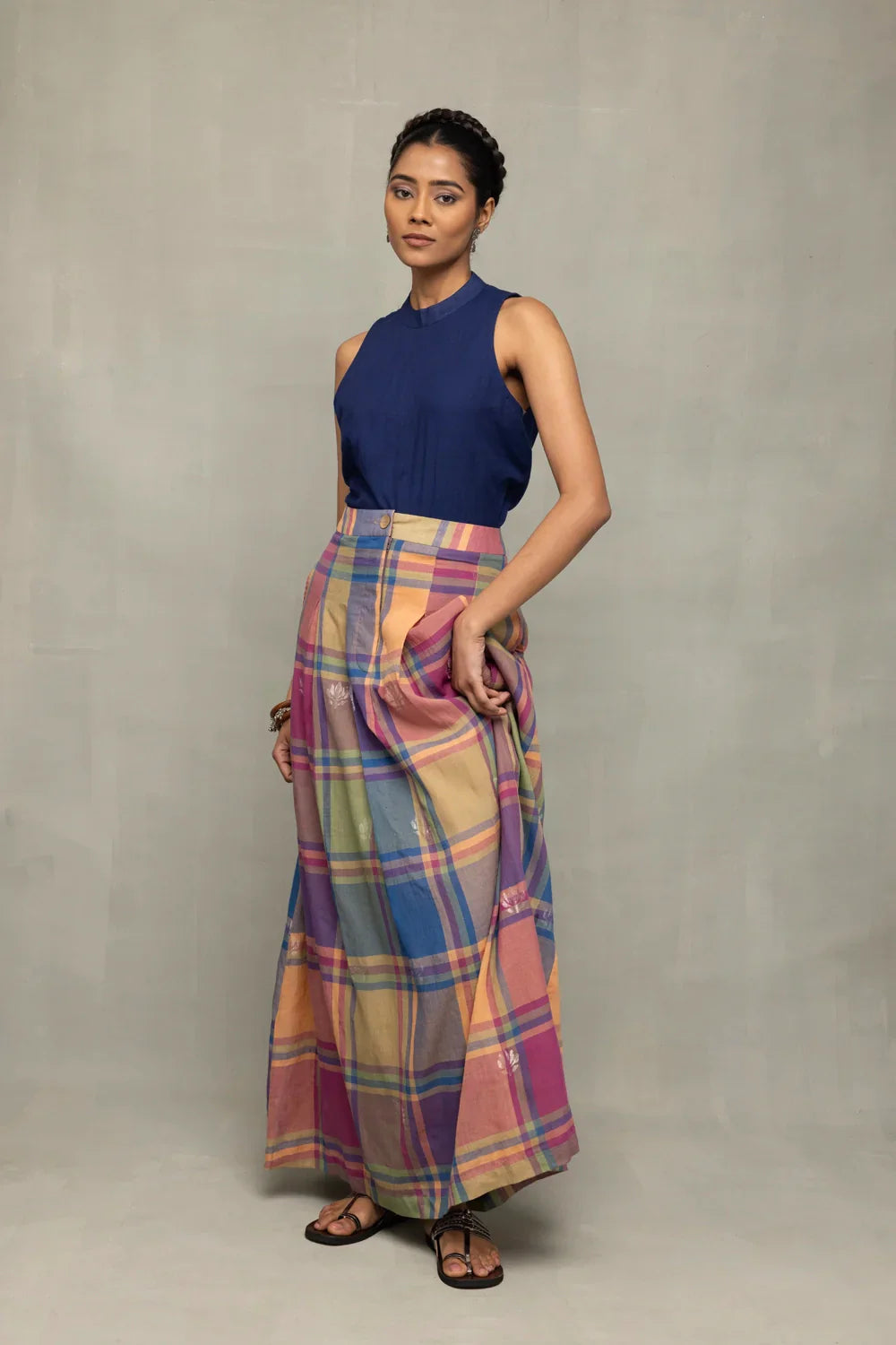 Lotus Meadow Checkered Jamdani Skord | SHOBITAM