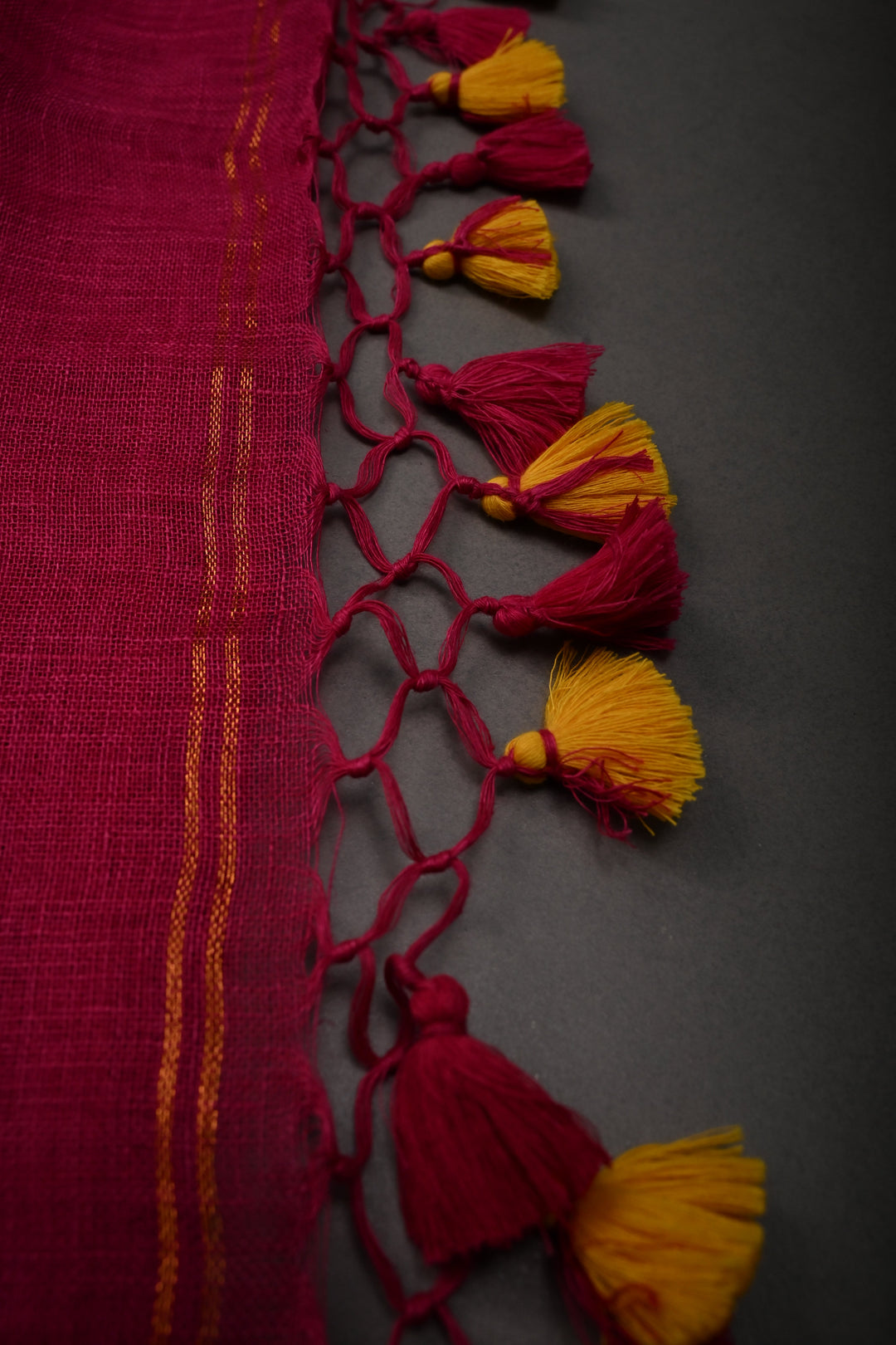 Rani Pink Handloom Linen with Paithani Border Saree | SHOBITAM