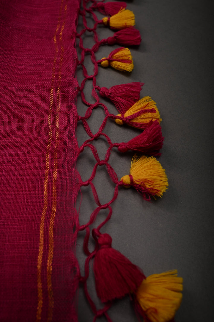 Rani Pink Handloom Linen with Paithani Border Saree | SHOBITAM