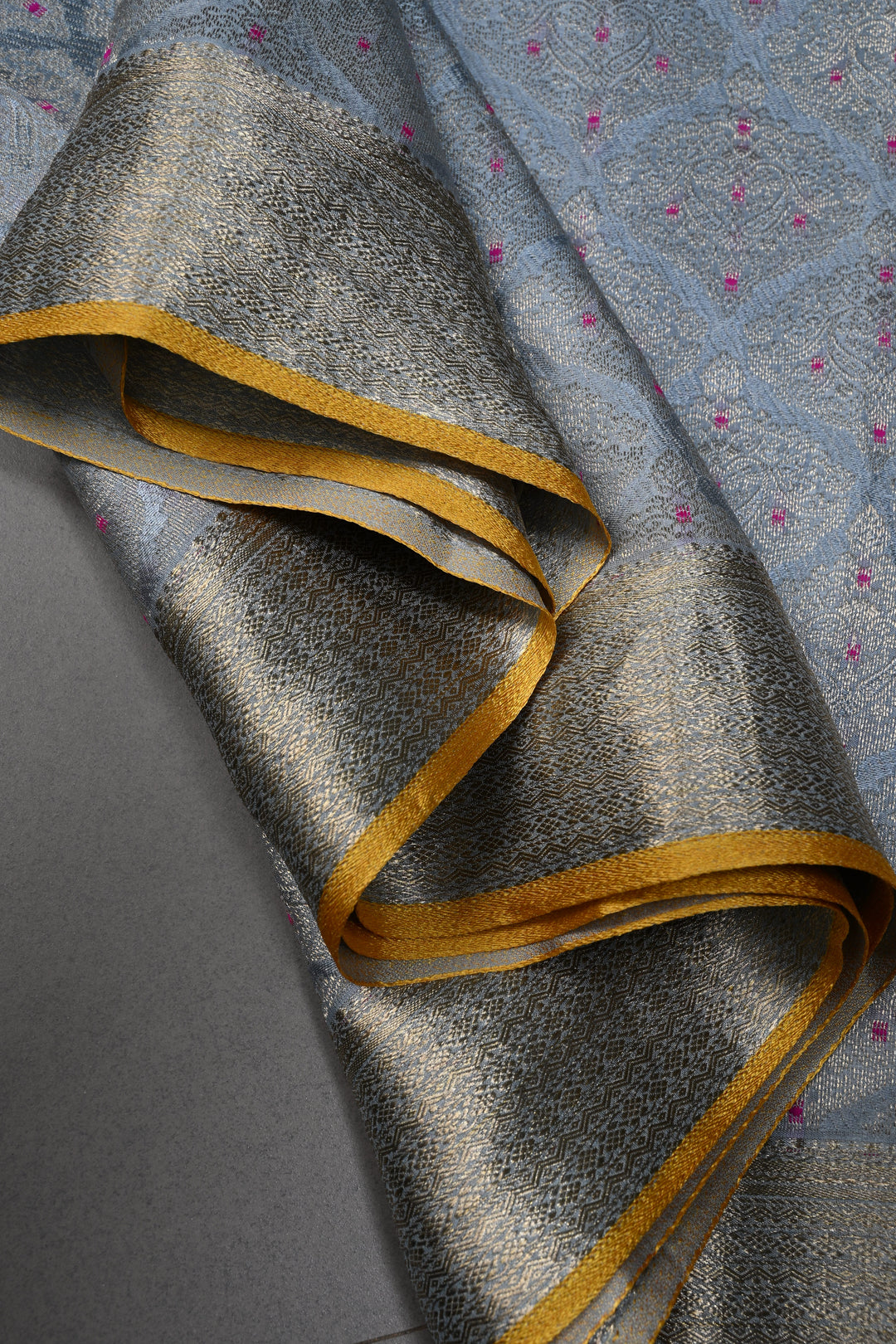 Powder Blue Mysore Silk Saree with Meenakari Floral Brocade and Zari Border in KSIC Grade Thickness | SILK MARK CERTIFIED | SHOBITAM