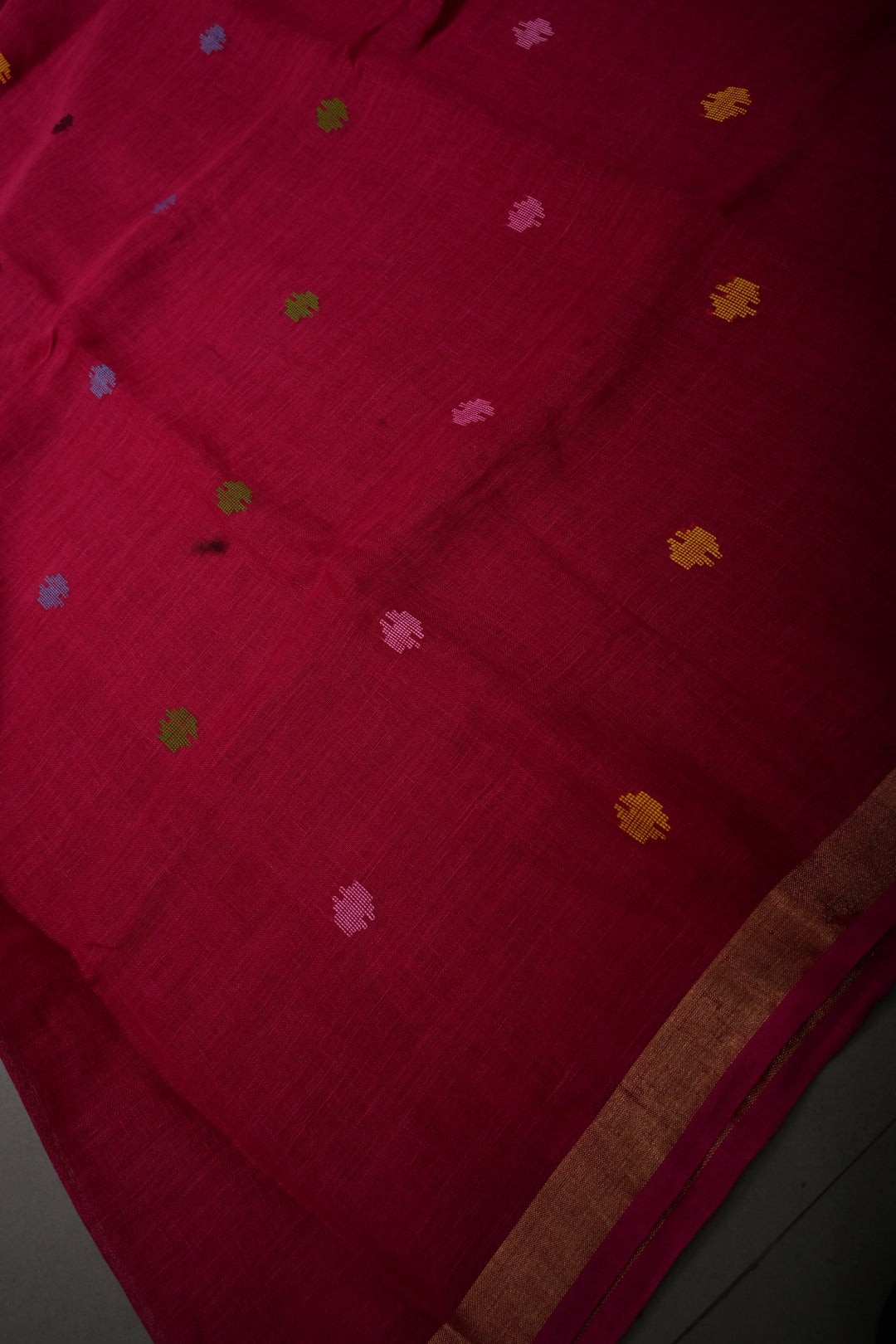 Rani Pink Handloom Linen with Paithani Border Saree | SHOBITAM