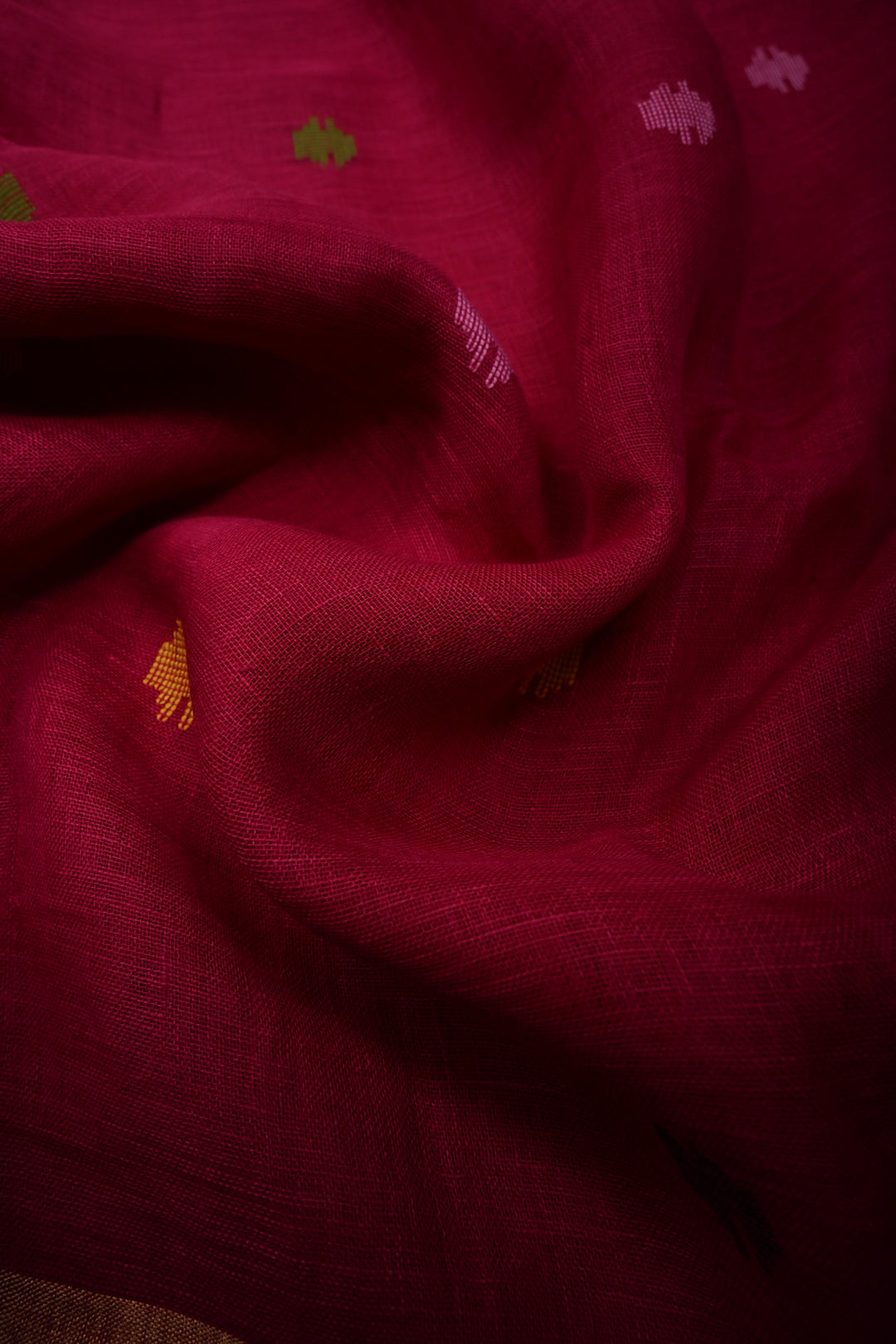 Rani Pink Handloom Linen with Paithani Border Saree | SHOBITAM