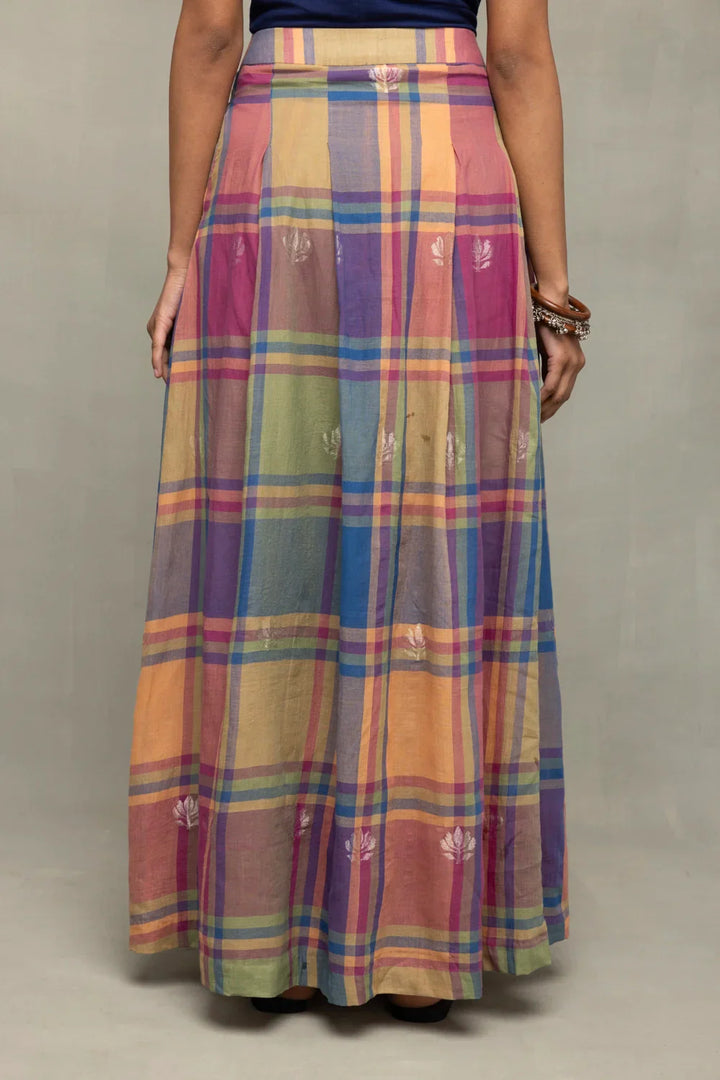 Lotus Meadow Checkered Jamdani Skord | SHOBITAM