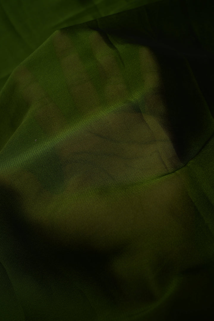 Mehendi Green Floral Handpainting on Shimmer Georgette Saree, No Blouse Piece | SHOBITAM