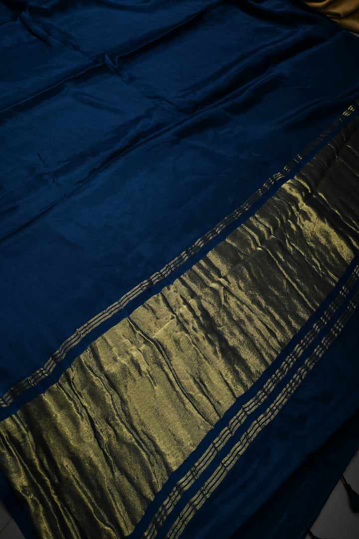 // color correction// Peacock Blue Borderless Modal Silk Saree with Lagda Patta Crushed Pallu | SHOBITAM