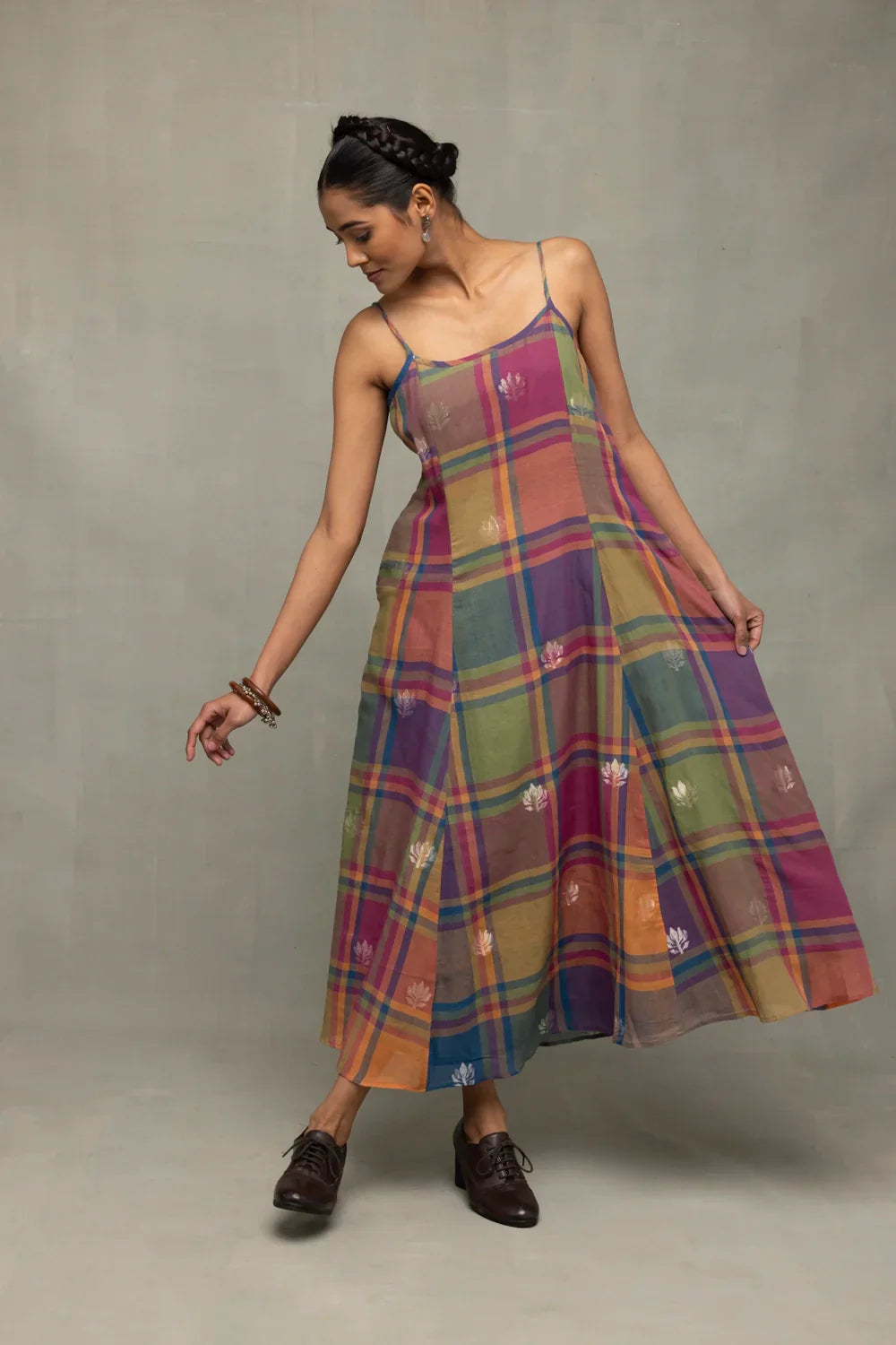 Multicolor Golden Shalpa Jamdani Dress | SHOBITAM