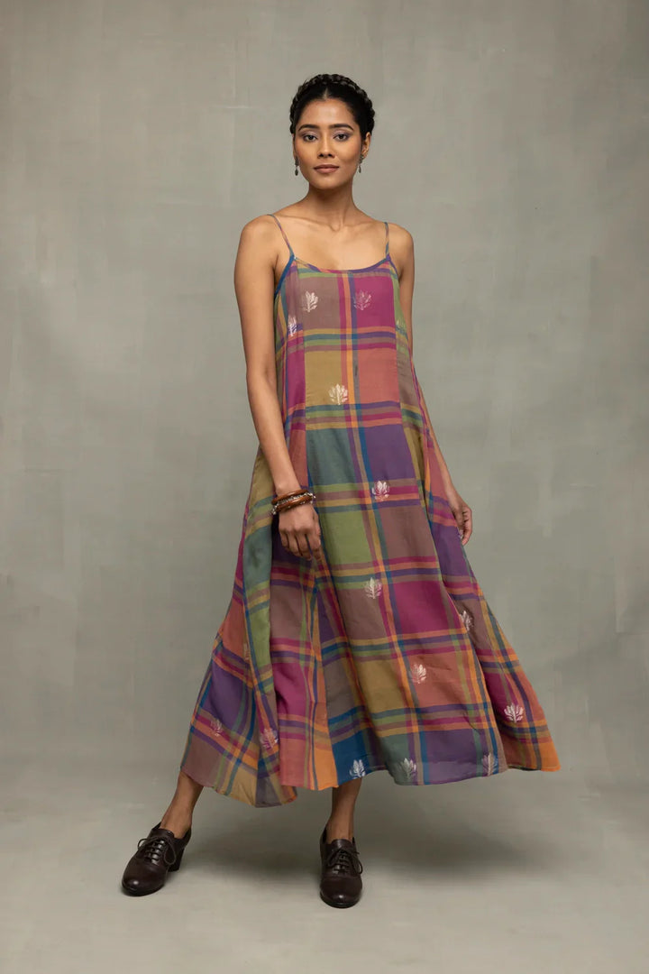 Multicolor Golden Shalpa Jamdani Dress | SHOBITAM