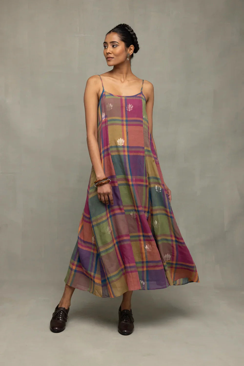 Multicolor Golden Shalpa Jamdani Dress | SHOBITAM