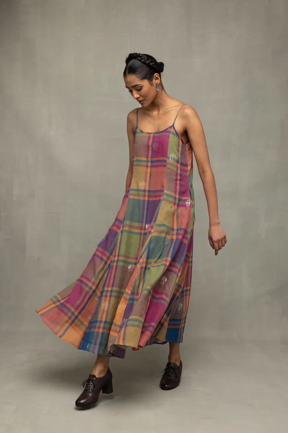 Multicolor Golden Shalpa Jamdani Dress | SHOBITAM