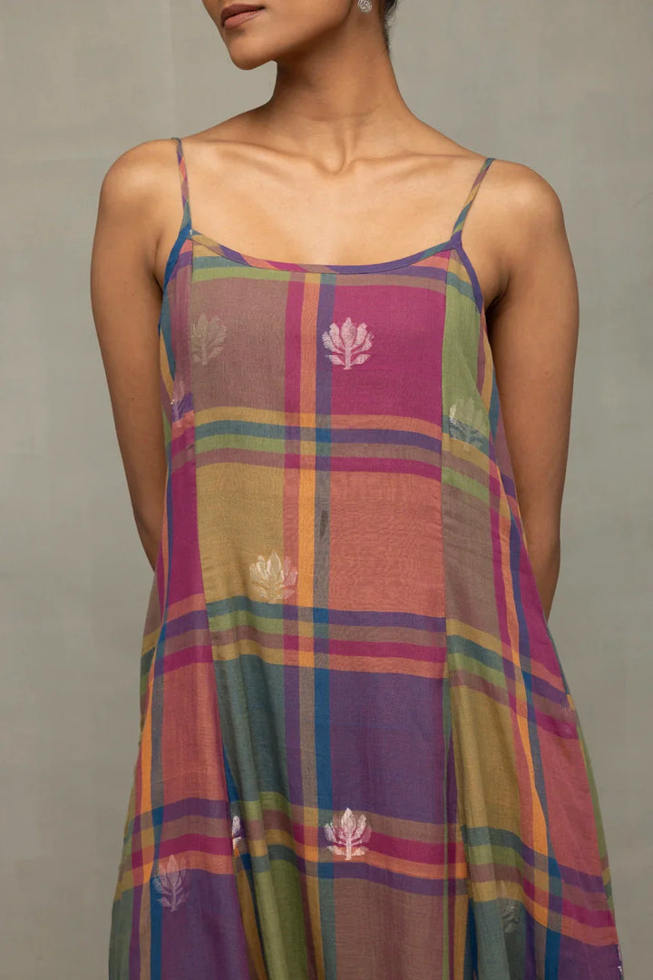 Multicolor Golden Shalpa Jamdani Dress | SHOBITAM