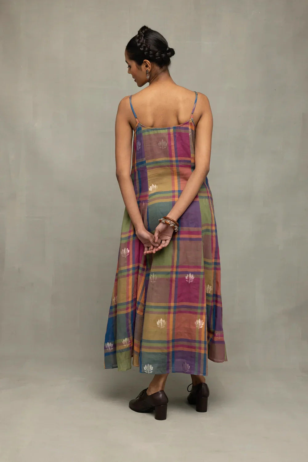 Multicolor Golden Shalpa Jamdani Dress | SHOBITAM