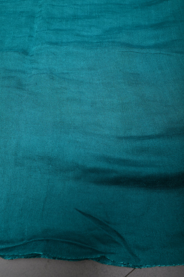 Teal Green Borderless Modal Silk Saree with Lagda Patta Crushed Pallu | SHOBITAM