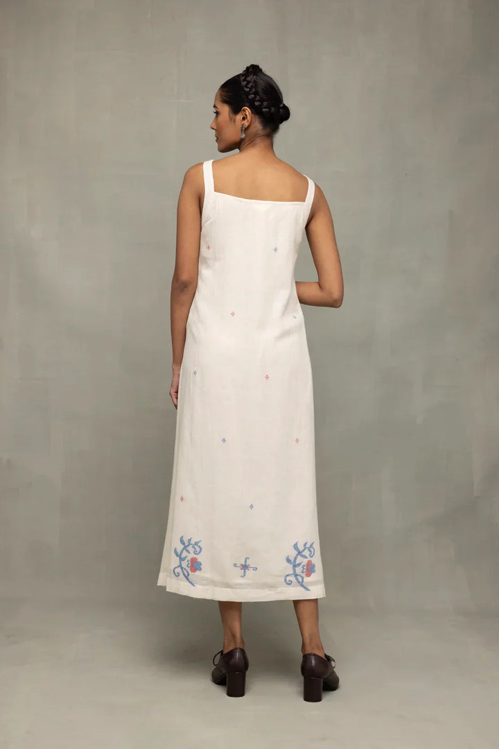 Cream Bela Buta Pure Cotton Jamdani Dress | SHOBITAM