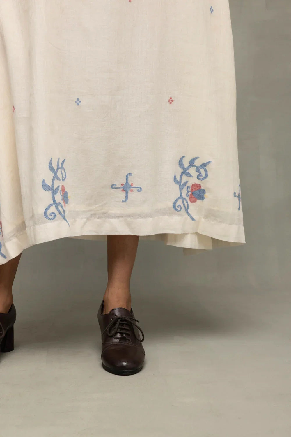 Cream Bela Buta Pure Cotton Jamdani Dress | SHOBITAM