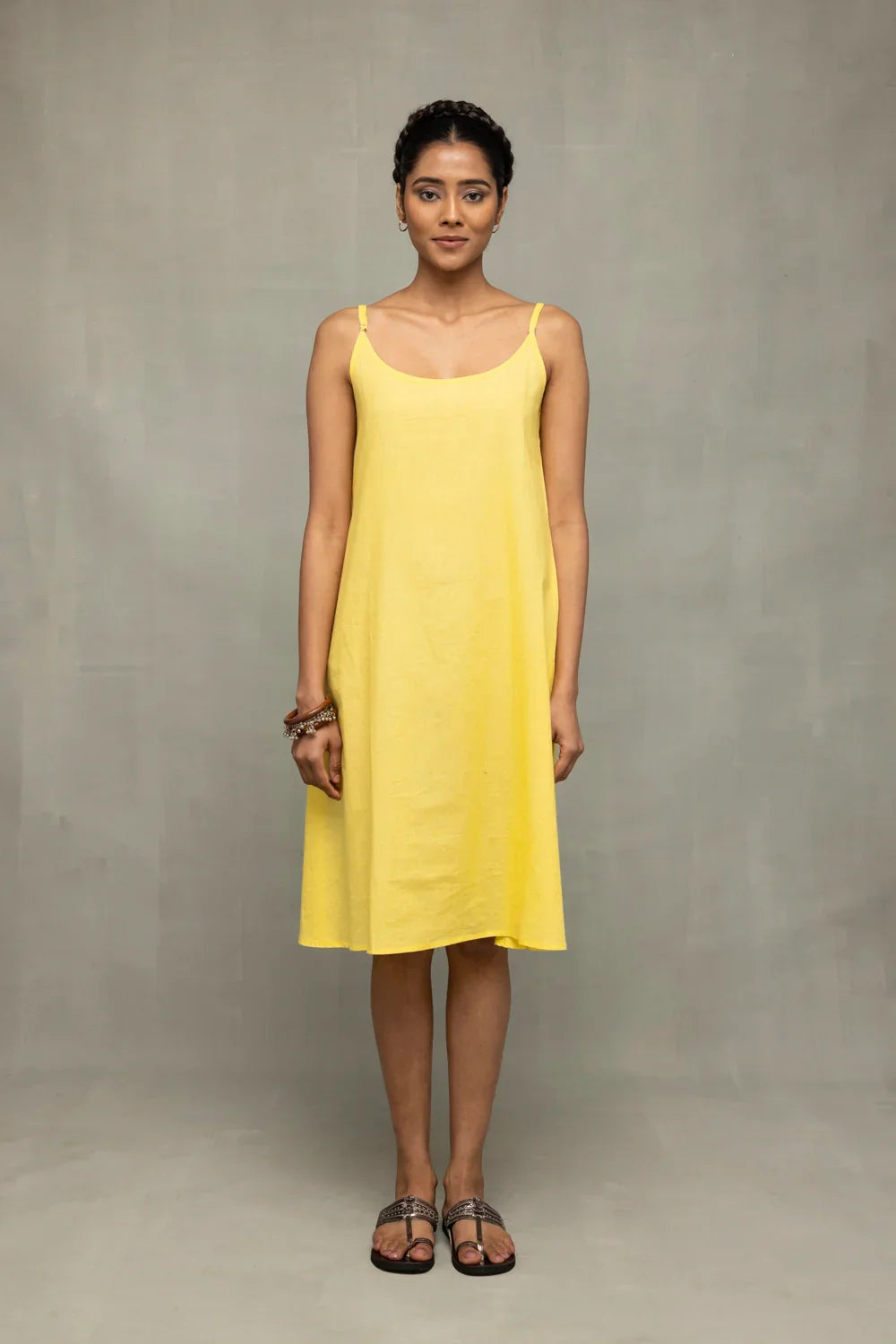 Lemon Light Mul Chanderi Embriodered Dress | SHOBITAM