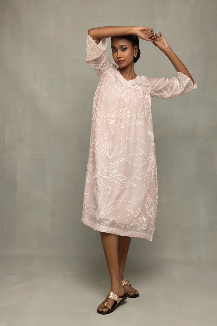 Lily Haze Lavender Mul Chanderi Embriodered Dress | SHOBITAM