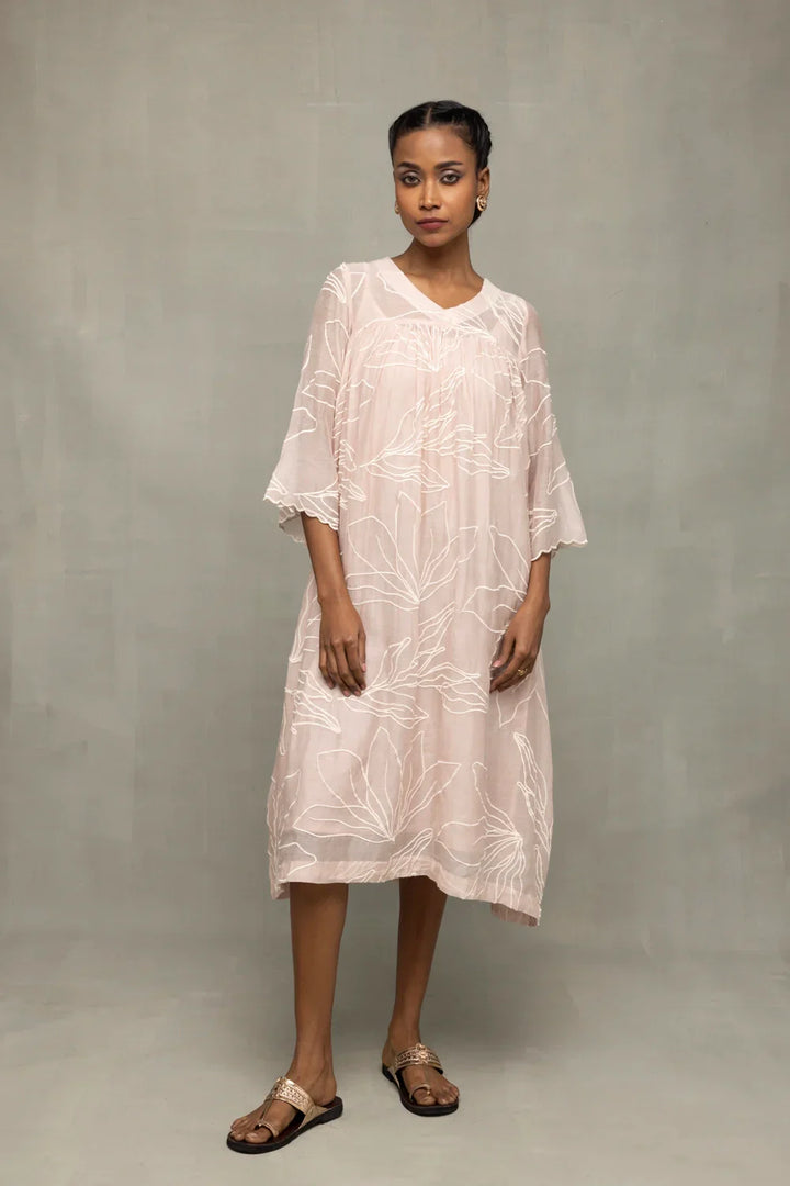 Lily Haze Lavender Mul Chanderi Embriodered Dress | SHOBITAM