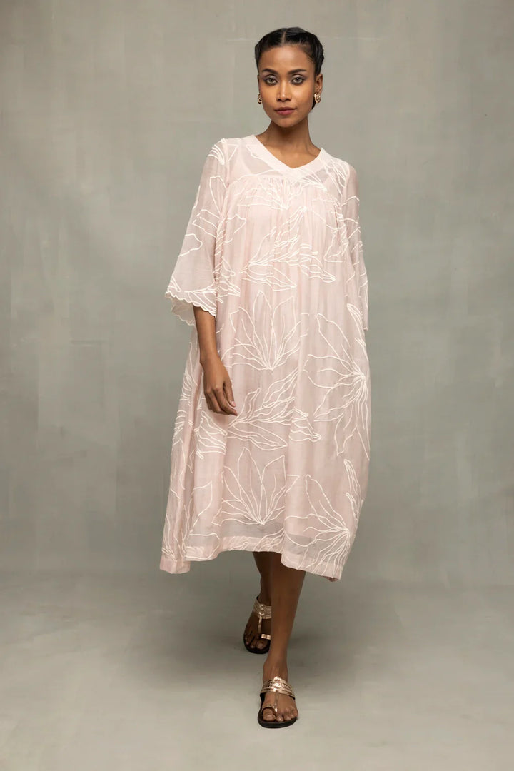 Lily Haze Lavender Mul Chanderi Embriodered Dress | SHOBITAM