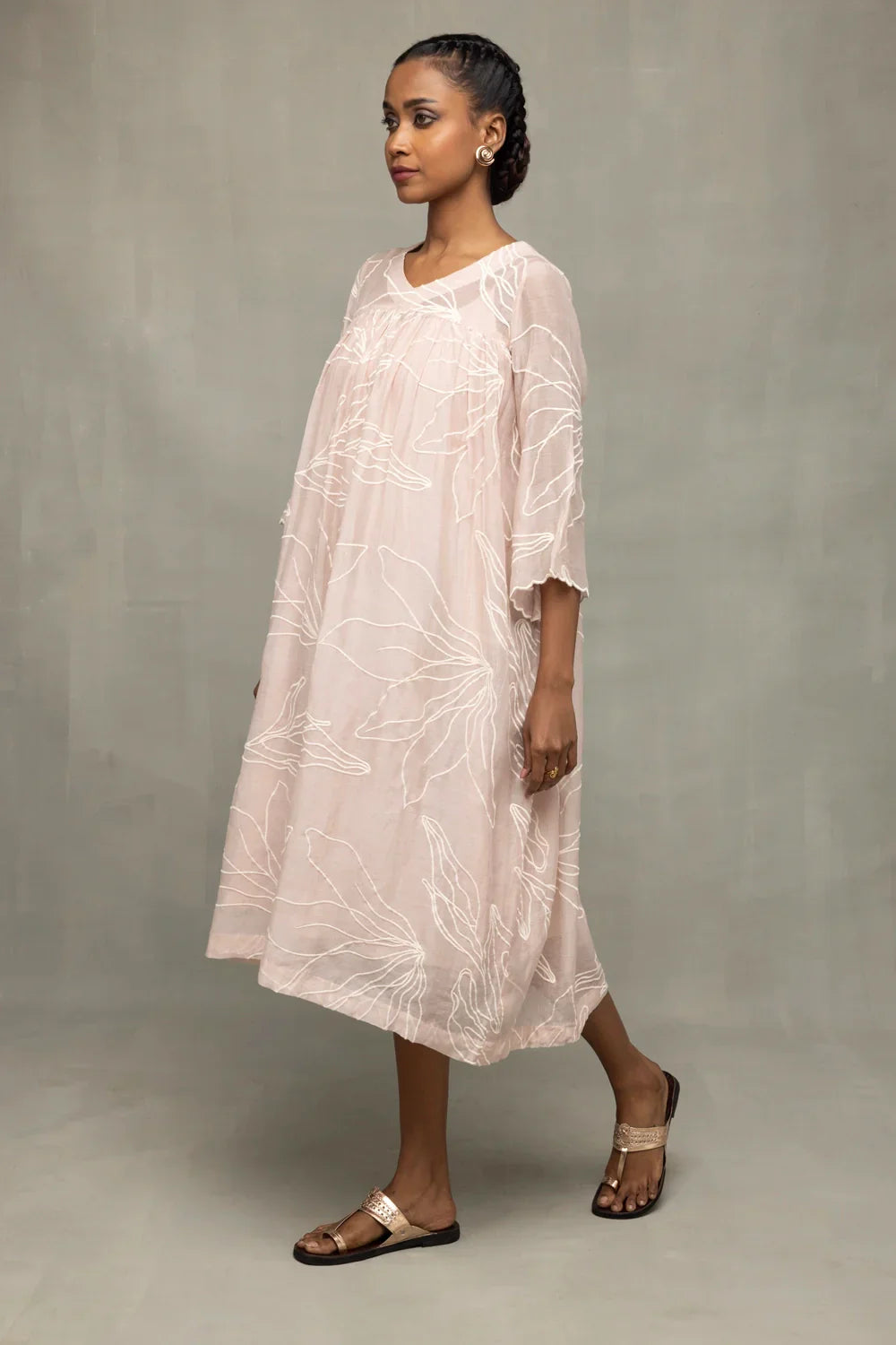Lily Haze Lavender Mul Chanderi Embriodered Dress | SHOBITAM