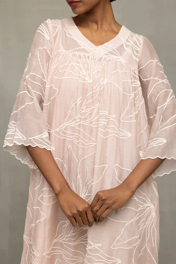 Lily Haze Lavender Mul Chanderi Embriodered Dress | SHOBITAM